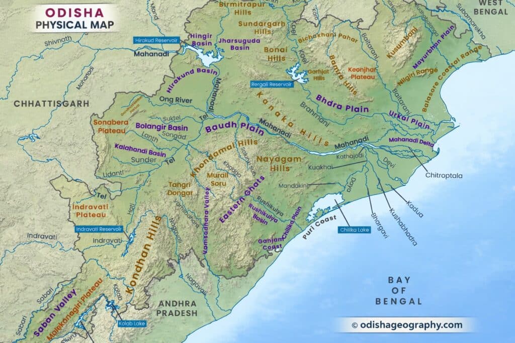 Physical Map of Odisha